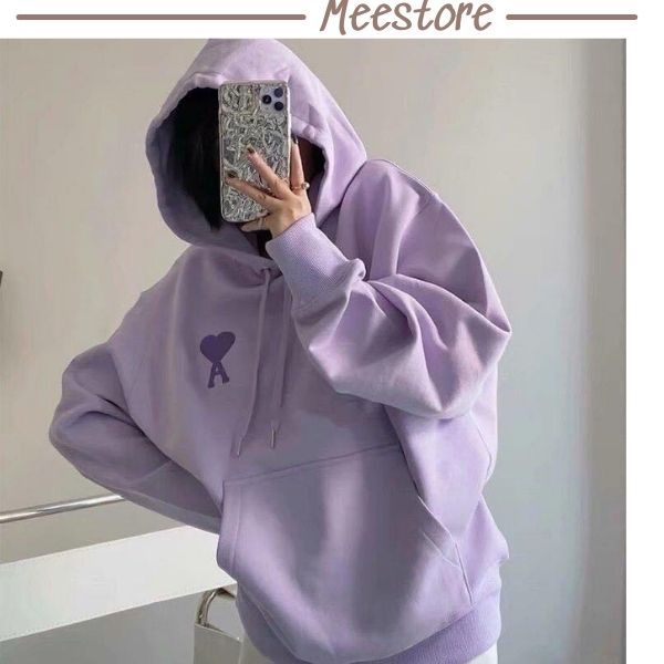 Áo hoodie zip tím pastel nữ Mee - Sweater nỉ form rộng có mũ dáng cute Hàn Quốc