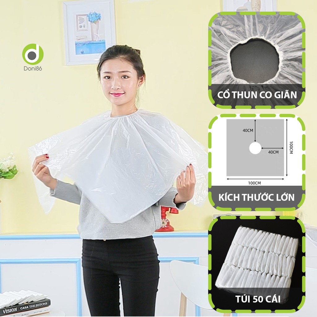 Áo choàng nhuộm tóc bằng nylon dùng 1 lần tiện lợi - túi 50 cái - doni86 - PK157