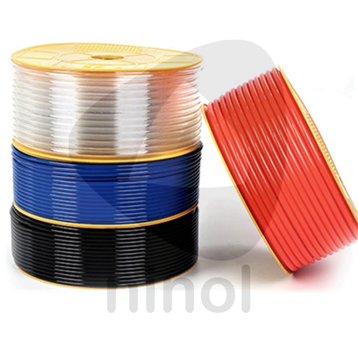 Dây hơi khí nén PU cuộn 100, 200 mét màu cam, đen, xanh