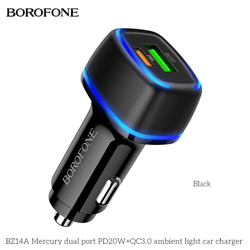 Tẩu sạc nhanh ô tô Type C BOROFONE ❗XẢ KHO❗ Cốc sạc nhanh ô tô 2 cổng USB - Type C - PD20W, QC3.0