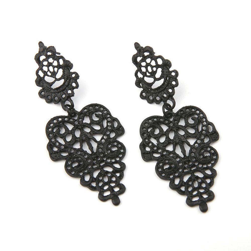 Bông Tai Dáng Dài Hình Chiếc Lá Màu Đen Thời Trang Cho Nữ