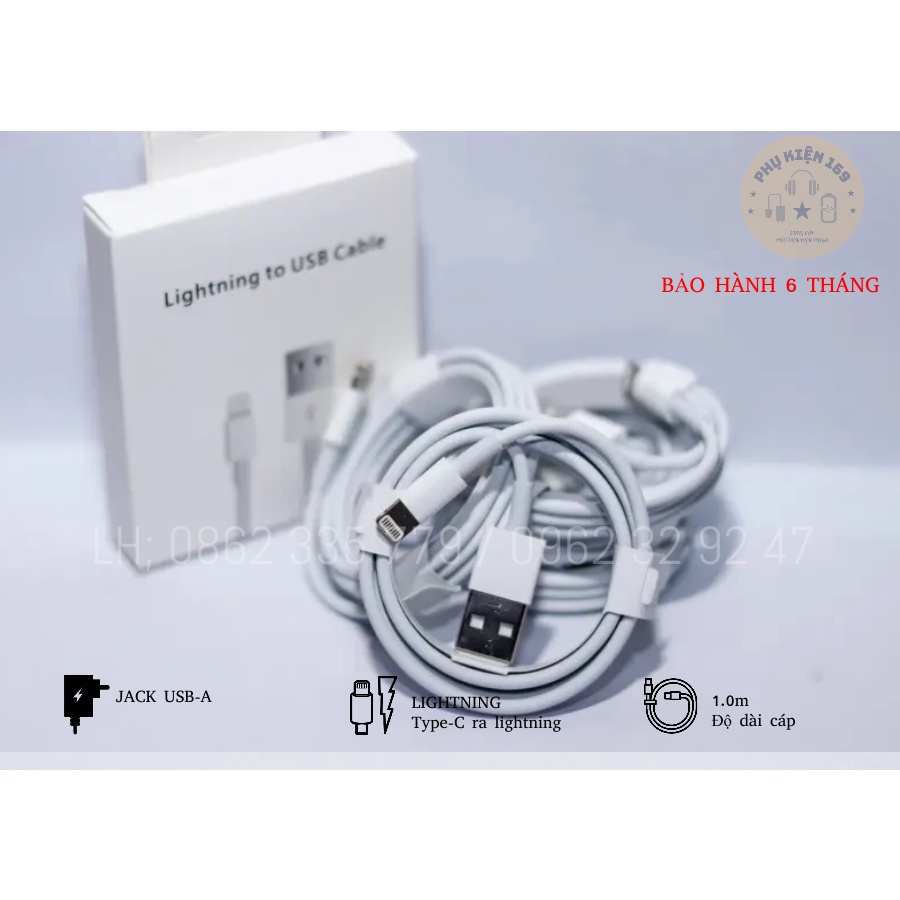 (BẢO HÀNH 6 THÁNG) Dây sạc iphone (1m) ipad, cáp sạt lightning cho ip 5, 6, 7, x, 11, 12 , tiêu chẩn apple EU, USA
