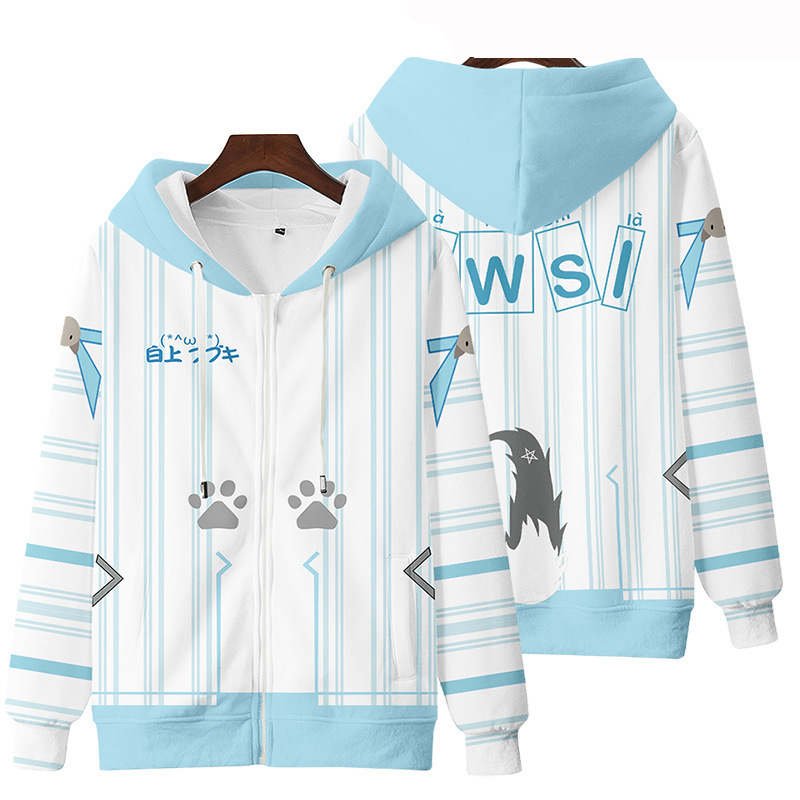 Áo khoác hoodie dài tay khóa kéo in hình 3D Hololive Youtuber ảo Shirakami Fubuki