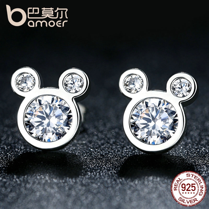 Đôi bông tai Bamoer bằng bạc S925 hình Mickey thời trang cho nữ