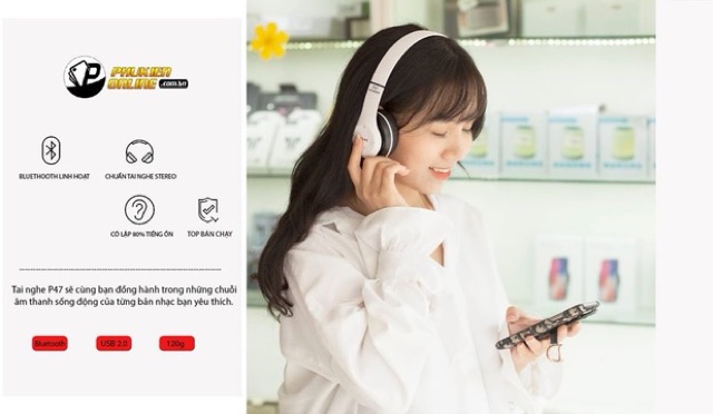 Tai nghe chụp tai Bluetooth P47 chính hãng cực êm đàm thoại nghe nhạc tốt | BigBuy360 - bigbuy360.vn