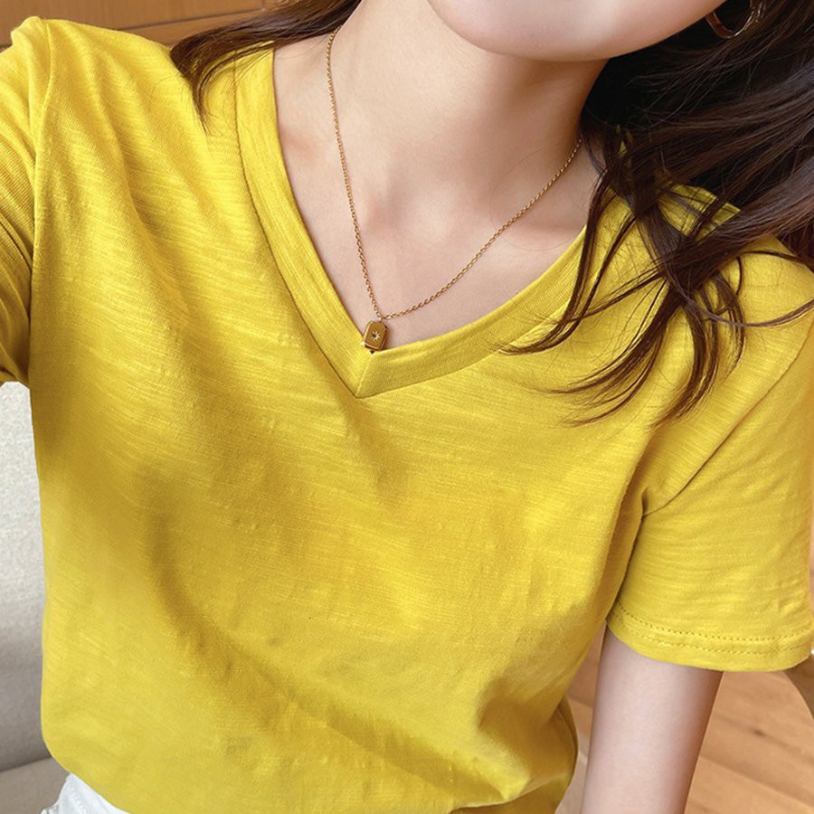 Áo thun xược cotton nữ cổ tim, cổ V