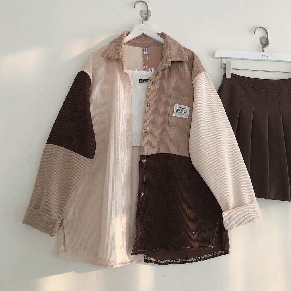 Áo Sơ Mi Nữ Form Rộng JEM CLOSET Áo Sơ Mi Nữ Hàn Quốc COSTU Phối Nhiều Màu Trẻ Trung Năng Động Style Đường Phố 10198