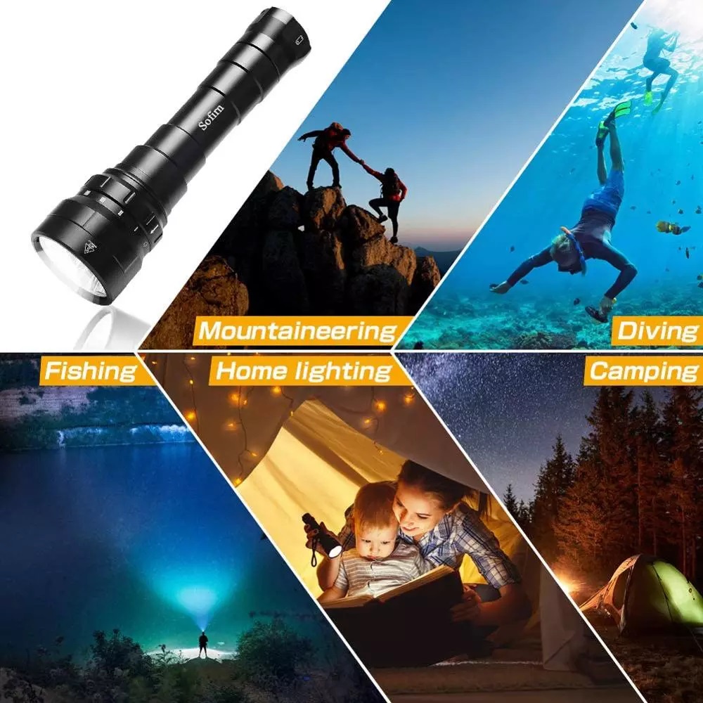 Đèn lặn SOFIRN DF60 độ sáng 6000 lumen chiếu xa 356m sử dụng 2 pin 26650 kèm theo
