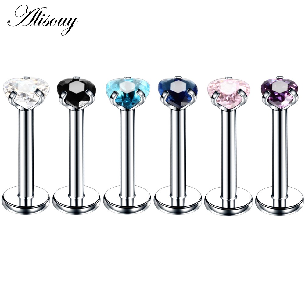Alisouy 1 Khuyên Tai / Môi / Tai / Cơ Thể Bằng Thép Titan Đính Đá zircon Màu Bạc Hình Trái Tim