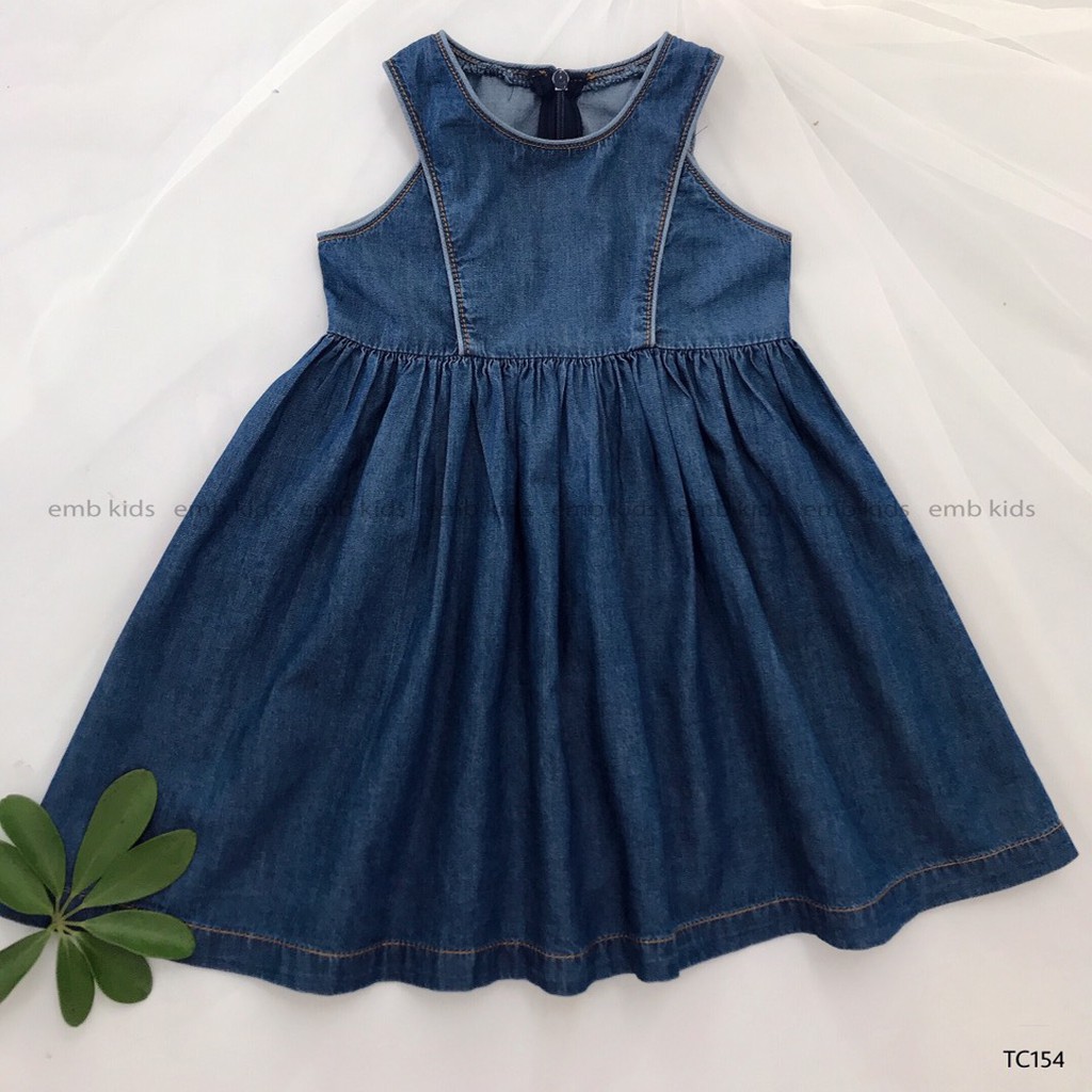 Đầm jean giấy cho bé EMB Kids váy bò sát nách bé gái hàng Việt Nam thiết kế Size 2-8 T chất liệu mềm mại không phai màu