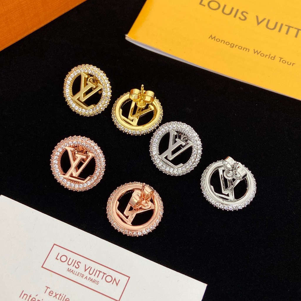 Bông Tai Louis Vuitton Đính Kim Cương Giả Hình Chữ Cái Thời Trang