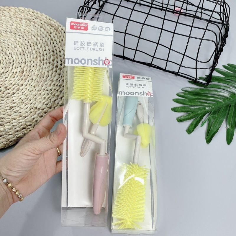 Bộ Cọ Rửa Bình sữa Moonship - Bottle brush cao cấp Tay cầm xoay, cọ núm ti