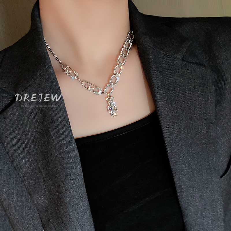 DREJEW Dây Chuyền Nữ Mặt Hình Gấu Dễ Thương Đính Kim Cương Giả Phong Cách Hàn Quốc Độc Đáo