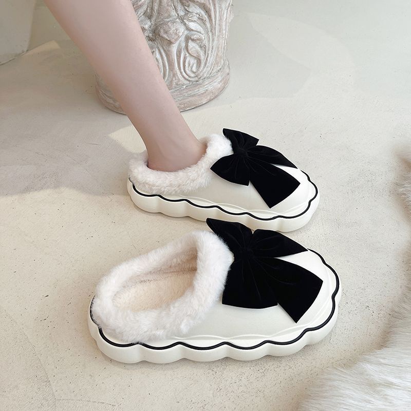 Dép Bông Nữ Đi Trong Nhà Chống Trượt Đính Nơ Dễ Thương