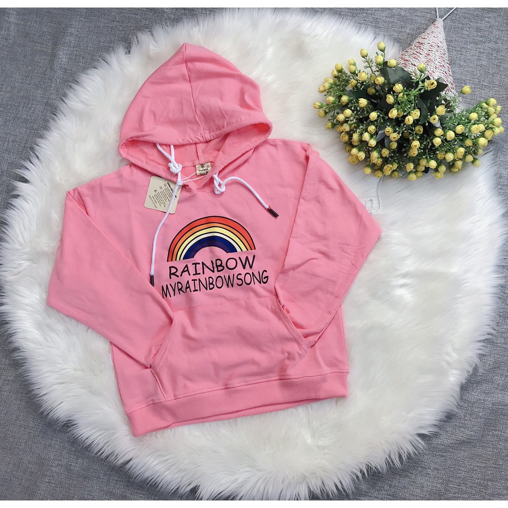 Áo Hoodie Cho Bé Gái Cầu Vồng , Áo Dài Tay có mũ vải thun đặt dệt cao cấp AA011