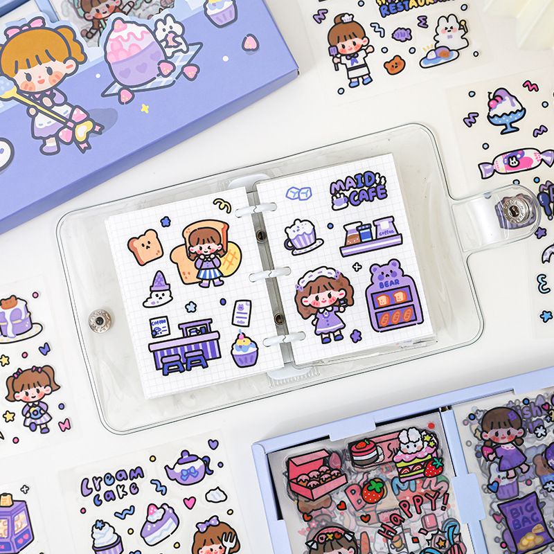 Hộp 200 tấm sticker hình dán cute trang trí sổ ly bình