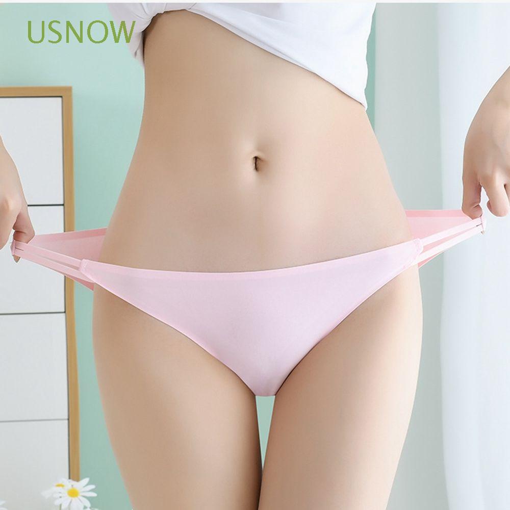 Quần Lót Lụa Lạnh Không Đường May Lưng Thấp Màu Trơn Đơn Giản Gợi Cảm Thoáng Khí Cho Nữ