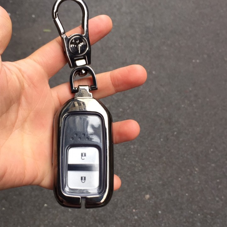 Ốp Chìa Khóa Xe Honda City, CRV, Civic Mẫu Inox Lót Silicon Cao cấp - màu đen, trắng - kèm móc treo chìa