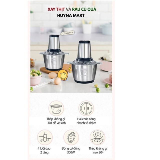 Máy Xay Thịt Đa năng 2-3L Cối Inox 304 Công Suất 250-300W (Xay thịt, tỏi, ớt, hạt, rau củ quả)