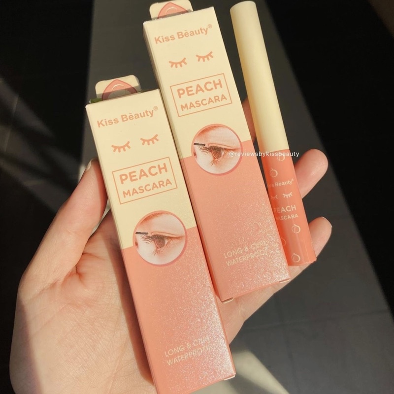 Mascara Chuốt Mi Siêu Mảnh và Cong Mi Đào PEACH KISS BEAUTY Kháng Nước Không Lem Trôi Đầu Chải Siêu Mảnh