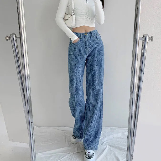 Quần Jeans Nữ Dáng Dài Lưng Cao Thời Trang Âu Mỹ Cá Tính