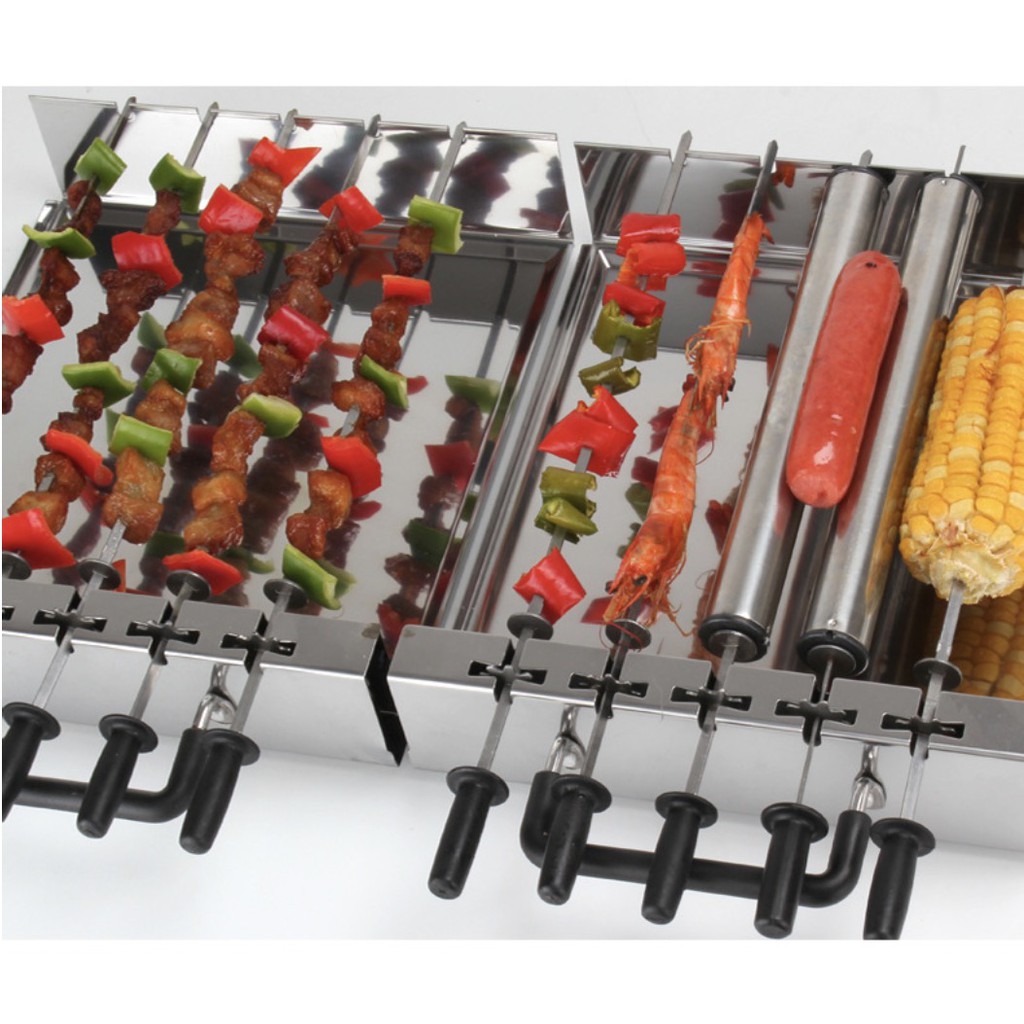 Lò nướng 2 tầng tự xoay 10 xiên BBQ Grill Auto 1600w ABS SUS304 (tặng full phụ kiện nướng) - HanruiOffical