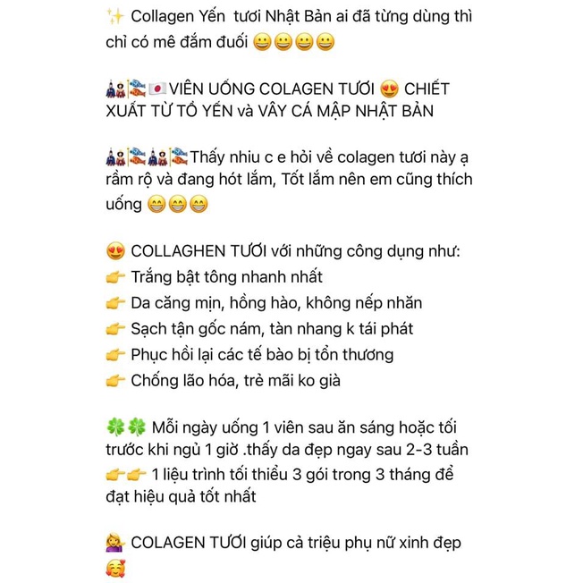 Collagen yến tươi nhật bản gói 30 ngày