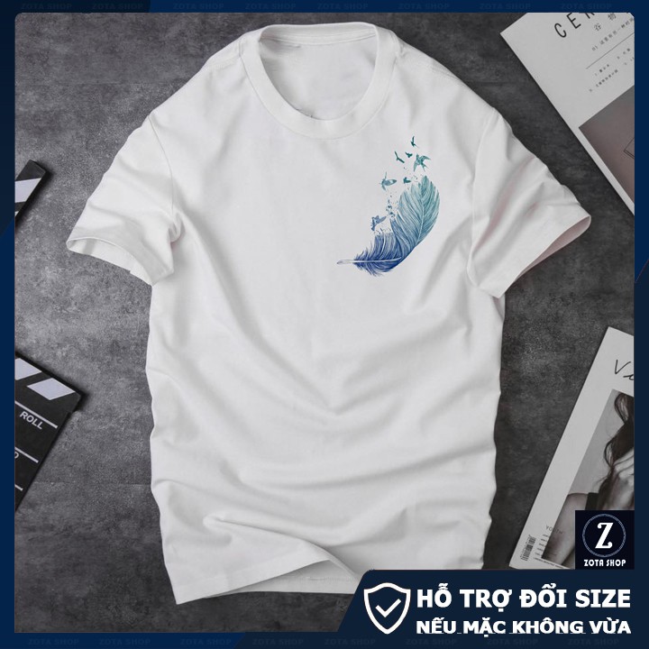 Áo thun nam đẹp in 3D Lông Vũ ở ngực, áo phông ZOTA cộc tay mã CZ63