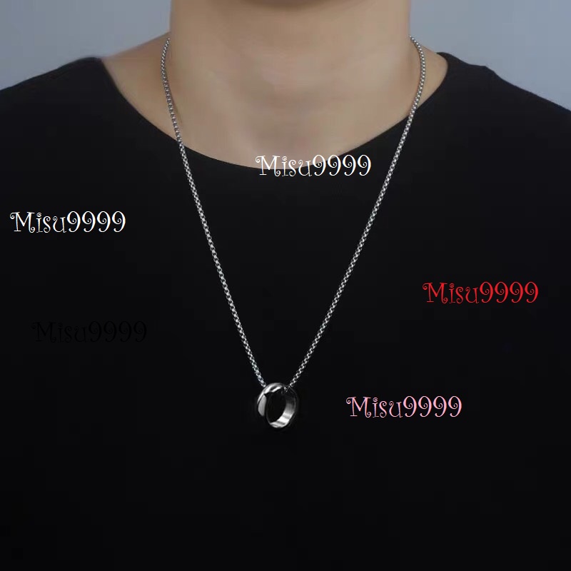 Dây truyền titan sợi vuông đan xen tròn ft nhẫn trơn cong