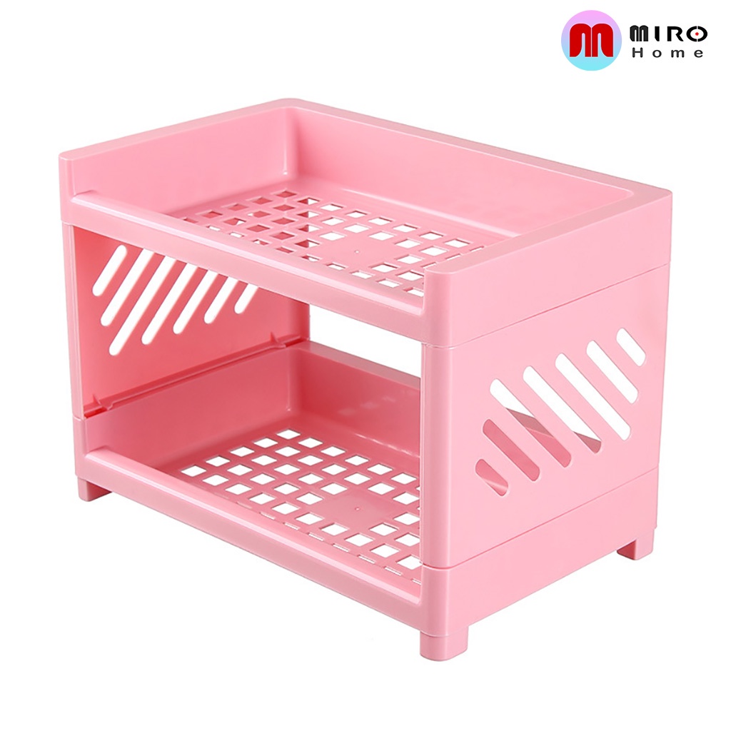 Kệ nhựa mini 2 tầng đựng mỹ phẩm, khay nhựa để đồ trang điểm, để đồ phòng tắm tiện lợi MIROHOME