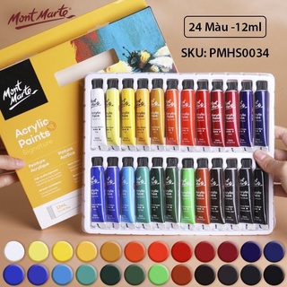 Bộ Màu Vẽ Acrylic Mont Marte - Hộp 12/18/24 Màu - Tuýp 12ml