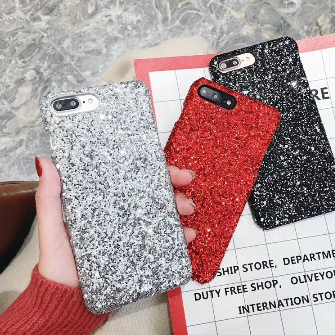 Ốp lưng đính kim tuyến thật Case iPhone 7 8 7 Plus 8 Plus X màu đỏ đen bạc hồng vàng sang chảnh ( Ốp cứng ) ML00100