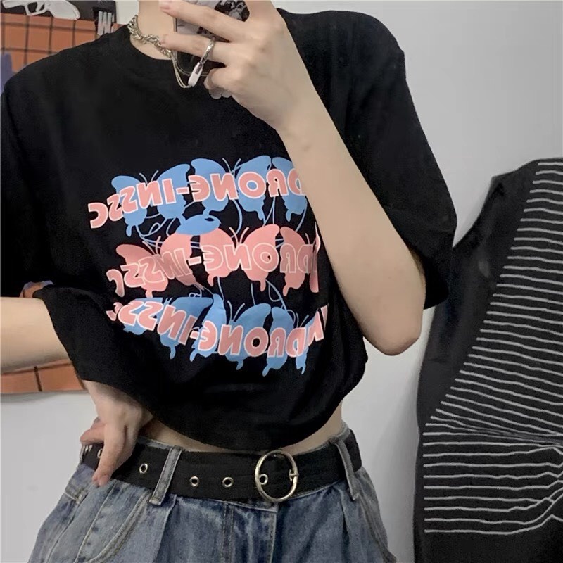 Áo croptop ESTINI BUTTERFLY Uzzang Freesize Dưới 55kg - NY01