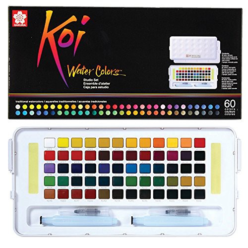 Bộ Màu Nước Koi Sakura 60 Màu Nén Bỏ Túi (Kèm 2 Cọ Nước và 2 Palette)