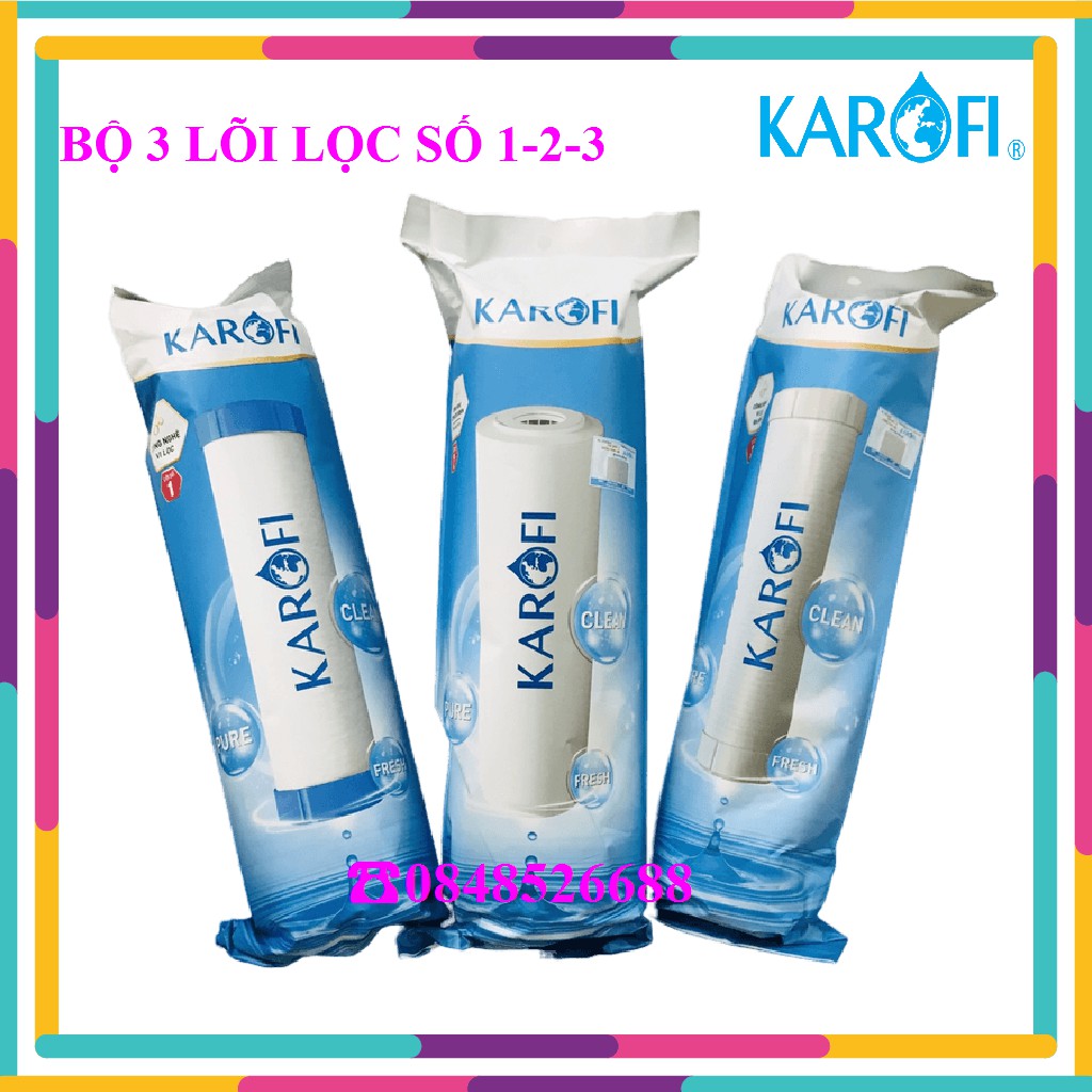 [❤️CHUẨN CHÍNH HÃNG❤️] Bộ 3 lõi lọc thô 123 Karofi- Lõi lọc nước Karofi số 123 chính hãng