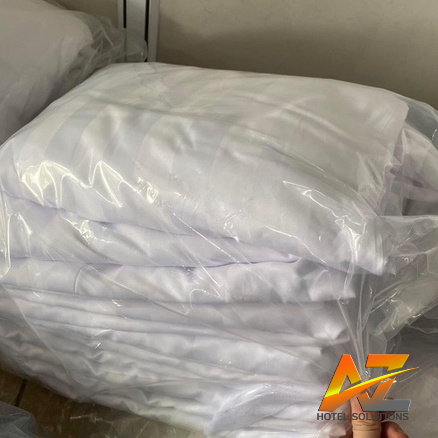 Ga chun vải Poly  kẻ 3cm  màu trắng  giá siêu rẻ cho nhà nghỉ khách sạn