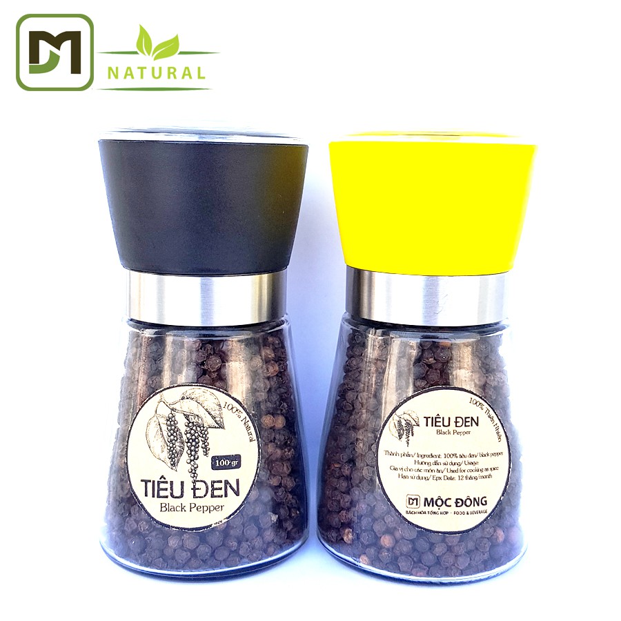 Combo cối xay hạt tiêu bằng lọ thủy tinh + 100gr Tiêu hạt Mộc Đông loại I thơm ngon