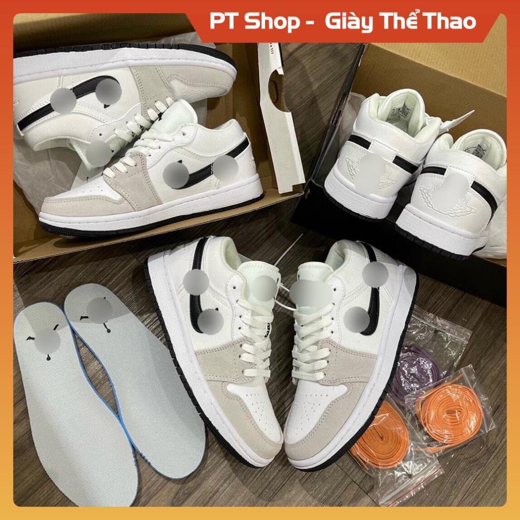 [FreeShip+ Hàng Xịn] Giày Jd1 trắng xám ghi nhạt móc đen thấp cổ, Giầy JD1 Sneaker Low xám  da lộn Sneaker