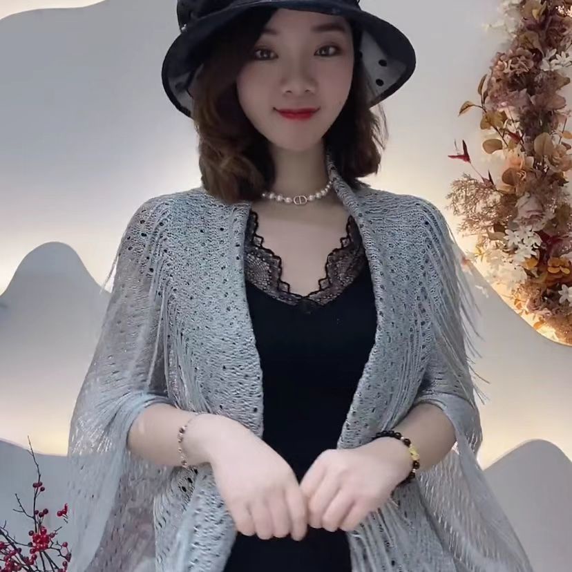 [Aishang Đẹp Phụ Kiện Đẹp] Áo Khoác Cardigan Dệt Kim Mỏng Dáng Rộng Họa Tiết Lưới Rỗng Cao Cấp Thời Trang Mùa Hè