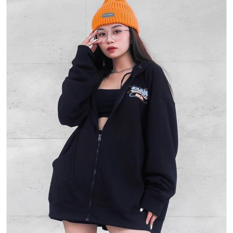 (FREESHIP) ❤ ÁO KHOÁC HOODIE Dây Kéo NỮ VÀ NAM IN HÌNH GOLBAL Dây kéo/Chui Đen và Trắng