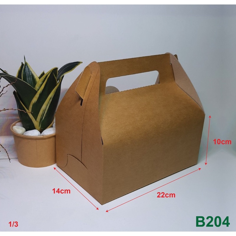 50 Hộp giấy kraft có quai xách đựng thức ăn ( gà rán, bánh) B204-N (22x14x10)