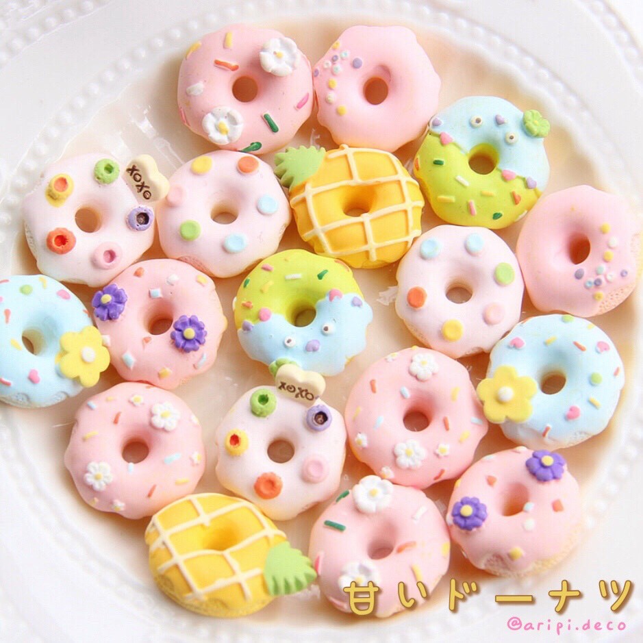 Charm bánh rán donut hình hoa Nhật xinh B17/ Nguyên liệu làm phụ kiện handmade vòng tay / resin