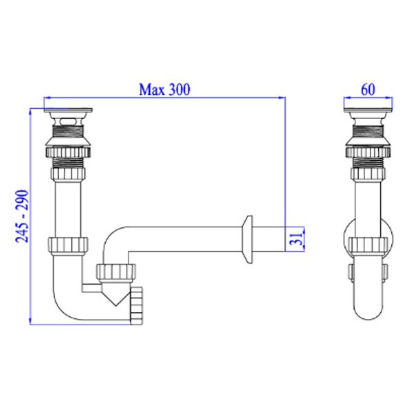 Bộ xả lavabo nhựa cao cấp - Thương hiệu Hùng Anh (Nút Lật) NHỰA