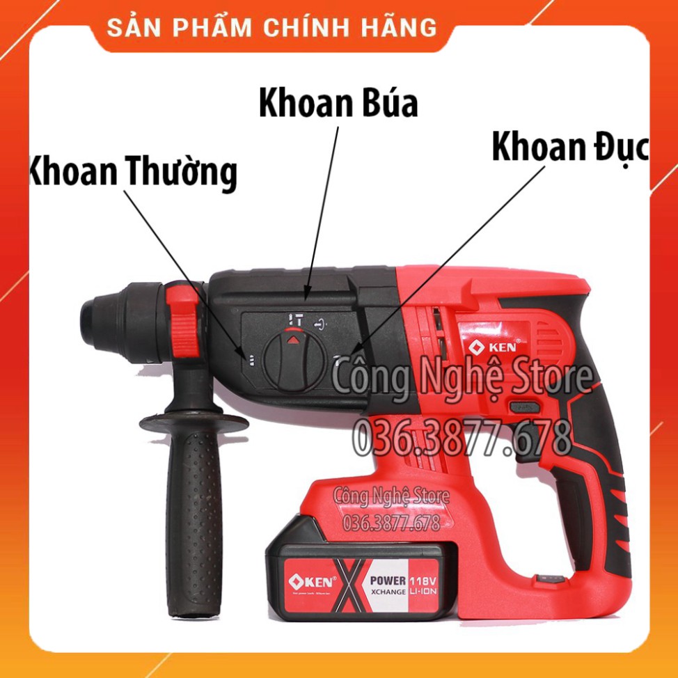 Máy KHOAN BÊ TÔNG, ĐỤC TƯỜNG, ĐỤC BÊ TÔNG dùng PIN , Máy khoan bê tông, Máy khoan tường [BẢO HÀNH 12 THÁNG] KEN .