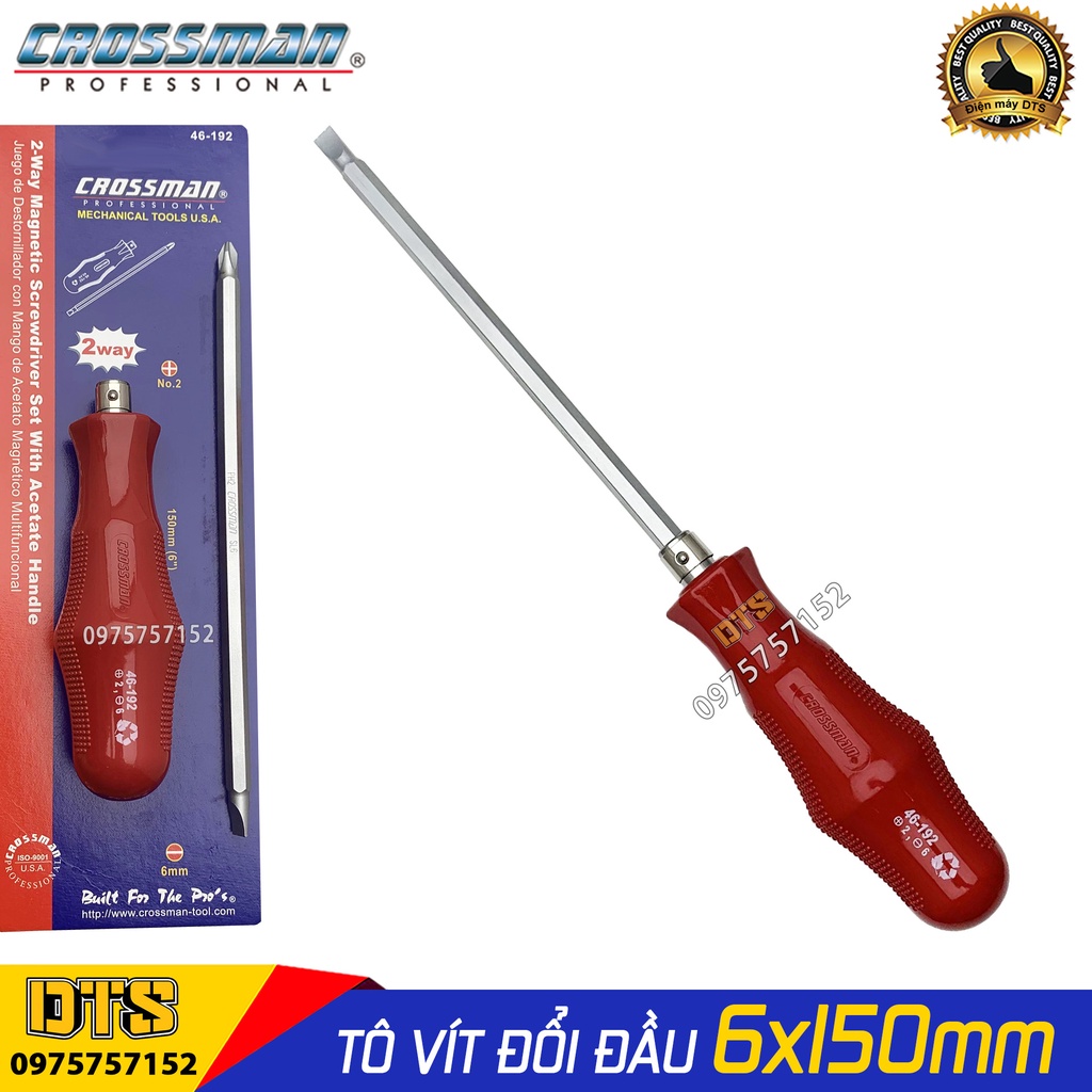 Tô vít 2 đầu cao cấp 6x150mm CROSSMAN 46-192, tua vít dẹp và bake trở đầu thép CR-V siêu cứng đầu hít nam châm vĩnh cửu