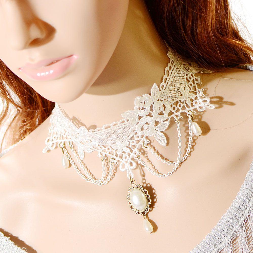HEALMEYOU Vòng Cổ choker Cô Dâu Màu Trắng Phong Cách gothic Cổ Điển
