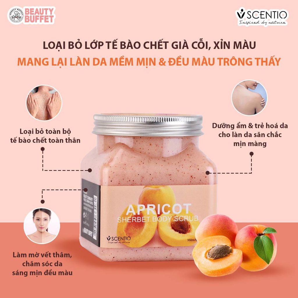 Tẩy tế bào chết toàn thân dưỡng ẩm chiết xuất quả mơ Scentio Apricot 350ml