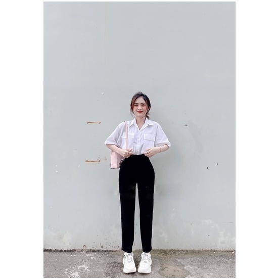 Quần tây baggy đi học cạp cạo lưng chun ống đứng freesize