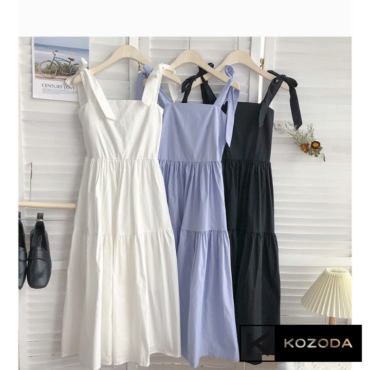 Váy 2 dây đầm babydoll dáng dài trắng đen kem xanh có dây điều chỉnh 2 lớp dày dặn không lộ KOZODA D17