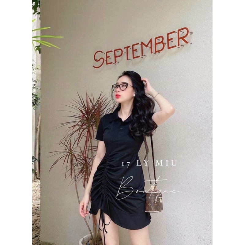 đầm borip rút dây cổ bẻ ngắn tay